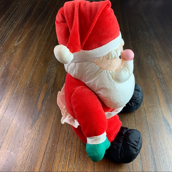 1993 Gibson Greetings Plush 11” Santa Claus Puffy Nylon Christmas Plaid Bag - Picture 5 of 9